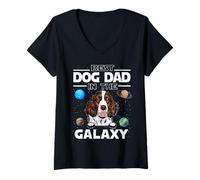 Mujer Best Dog Dad In The Galaxy English Springer Spaniel Dogs Camiseta Cuello V