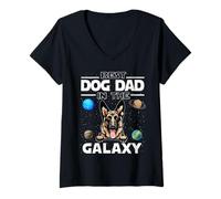 Mujer Best Dog Dad In The Galaxy German Shepherd Puppy Dogs Lovers Camiseta Cuello V
