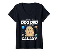 Mujer Best Dog Dad In The Galaxy Goldendoodle Puppy Dogs Lovers Camiseta Cuello V