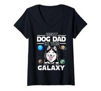 Mujer Best Dog Dad In The Galaxy Siberian Husky Puppy Dogs Lovers Camiseta Cuello V