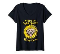 Mujer Best English Mastiff Dog Mom Ever Sunflower Funny Paw Lover Camiseta Cuello V