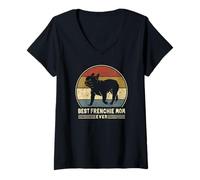 Mujer Best Frenchie Mom Ever Retro Bulldog Francés Mamá Camiseta Cuello V