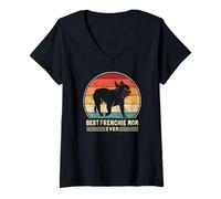 Mujer Best Frenchie Mom Ever Retro Bulldog Francés Mamá Camiseta Cuello V
