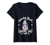 Mujer Best Gaming Dad GNOME with Headset For Funny Gamer Grandpa Camiseta Cuello V