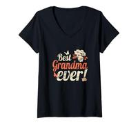 Mujer Best Grandma Ever Abuela diseño Floral Vintage Camiseta Cuello V