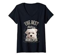Mujer Best Maltese Mom Ever El Bichón Maltés Regalos Perro Mujer Camiseta Cuello V
