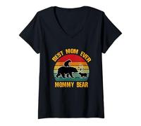 Mujer Best Mom Ever Mommy Bear Vintage Día de la Madre Bear Family Camiseta Cuello V