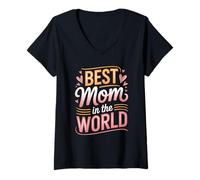 Mujer Best Mom In The World Hand Lettered Corazón Día De La Madre Camiseta Cuello V