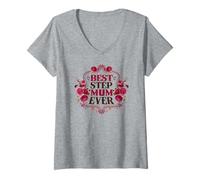 Mujer Best Mum Ever Pink Florals para la Mejor mamá del Mundo Camiseta Cuello V
