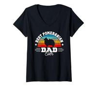 Mujer Best Pomeranian Dad Ever Funny Pet Dog Pomchi Pom Lover Camiseta Cuello V