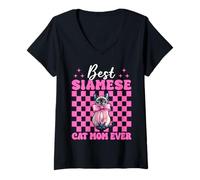 Mujer Best Siamese Cat Mom Ever Mama - Arco de Coqueta para el día de la Madre Camiseta Cuello V