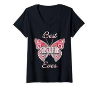 Mujer Best Sister Ever Butterfly Design Cute Colorful Family Love Camiseta Cuello V