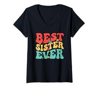 Mujer Best Sister Ever Hermano Amor Familia Hermana Hermana Camiseta Cuello V