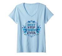 Mujer Best Step Mum Ever Flower Blue para La Mejor Mamá del Mundo Camiseta Cuello V