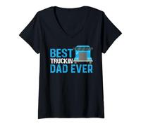Mujer Best Truckin Dad Ever Funny Truck Driver Trucker Dad Camiseta Cuello V