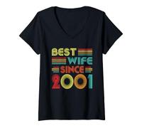 Mujer Best Wife Since 2001 Women Vintage 25th Wedding Anniversary Camiseta Cuello V