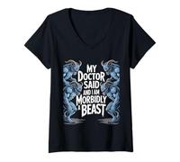 Mujer Bestia mórbida Divertido Sarcástico Dicho Metal Monstruos Camiseta Cuello V