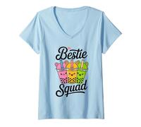 Mujer Bestie Squad Kawaii Bubble Tea Besties BFF Mejores amigos Camiseta Cuello V