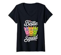 Mujer Bestie Squad Kawaii Bubble Tea Besties BFF Mejores amigos Camiseta Cuello V