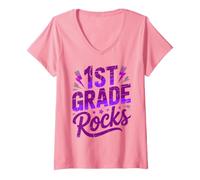 Mujer Besties 1ST Grade Rocks First Day Band Teacher Squad Bruh We Camiseta Cuello V