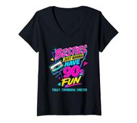 Mujer Besties Just Want Have 90s Fun Fiesta Retro Vintage de Halloween Camiseta Cuello V
