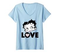 Mujer Betty Boop Love Face Polka Heart Camiseta Cuello V