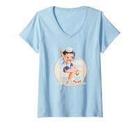 Mujer Betty Boop Sailor Pin-Up Nautica Camiseta Cuello V