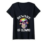 Mujer Beware of Clowns Scary Clown Skull Rainbow Clown Skeleton Camiseta Cuello V
