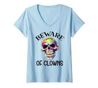 Mujer Beware of Clowns Scary Clown Skull Skeleton Rainbow Clown Camiseta Cuello V