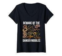 Mujer Beware Of The Danger Fideos amantes de las serpientes Camiseta Cuello V