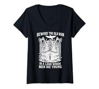 Mujer Beware The Old Man In A Land Where Men Die Young Vikings Camiseta Cuello V