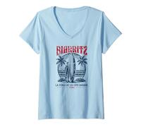 Mujer Biarritz France Surf Summer - Estampado Desgastado Camiseta Cuello V