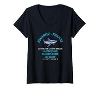 Mujer Biarritz Francia Shortfin Mako Shark Estampado envejecido Camiseta Cuello V