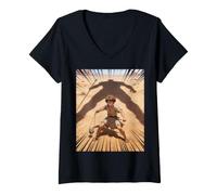 Mujer Biblia Cristiana de Anime japonés épica - David & Batalla de Goliat Camiseta Cuello V