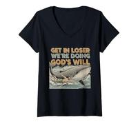 Mujer Biblia Cristiana Divertida Get In Loser We're Doing God'S Will Camiseta Cuello V