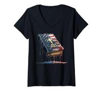 Mujer Biblia Cristiana Religiosa Bandera Americana USA Drip Graffiti Camiseta Cuello V
