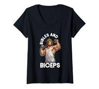 Mujer Biblias Y Bíceps Culturismo Jesús Fitness Levantamiento De Pesas Camiseta Cuello V