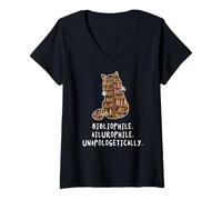 Mujer Bibliófilo. Ailurophile. Gato sin disculpas distraído Camiseta Cuello V