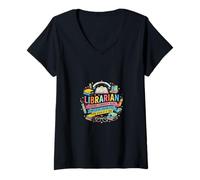 Mujer Bibliotecario Apreciación Lectura Conocimiento Tema Diseño Camiseta Cuello V
