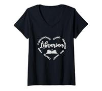 Mujer Bibliotecario Lectura de Libros Biblioteca Adicto a los Libros Leer Lector Enseñar Camiseta Cuello V