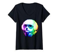 Mujer Bichon Frise DJ Auriculares Retro Music Dog Lover Camiseta Cuello V