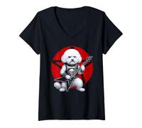 Mujer Bichon Frise Heavy Metal Guitarra Rock Dog Lover Camiseta Cuello V