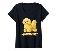 Mujer Bichon Frise Spaghetti Fideos Comida Italiana Cachorro Amor Camiseta Cuello V
