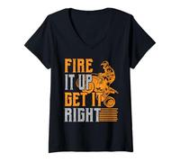 Mujer Bicicleta todoterreno Fire It Up Get It High ATV Rider Camiseta Cuello V
