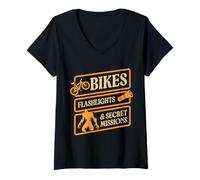Mujer Bicicletas, linternas y misiones secretas Camiseta Cuello V