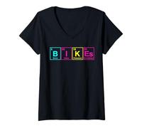 Mujer Bicicletas Tabla periódica Día Mundial de la Bicicleta Ciencia Elementos Camiseta Cuello V
