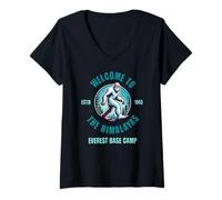 Mujer Bienvenida de Yeti al Himalayas Everest Base Camp Nepal Trek Camiseta Cuello V