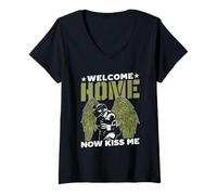 Mujer Bienvenido A Casa Ahora Bésame Soldado Bienvenido A Casa Camiseta Cuello V