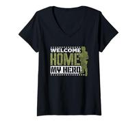 Mujer Bienvenido A Casa Mi Héroe Soldado Bienvenido A Casa Camiseta Cuello V