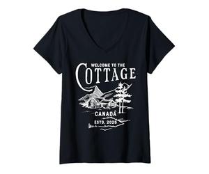 Mujer Bienvenido a la cabaña Canadá Único Retro Vintage Camiseta Cuello V